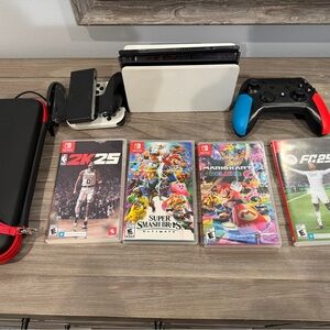 Nintendo Switch Console with White Dock and Red/Blue Controllers